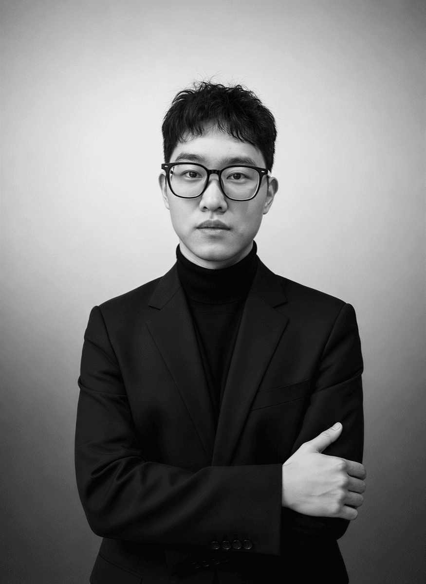Black and white portrait in portfolio profile card